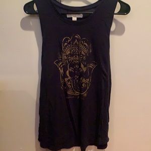 Navy blue graphic tank hamsa